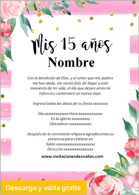 Invitación de 15 fondo rayado rosa