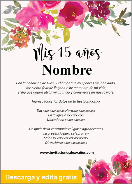 Invitaciones de 15 Años rosas vino tinto