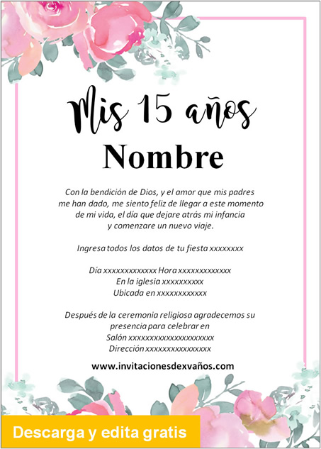 Tarjeta Invitación de 15 años rosas